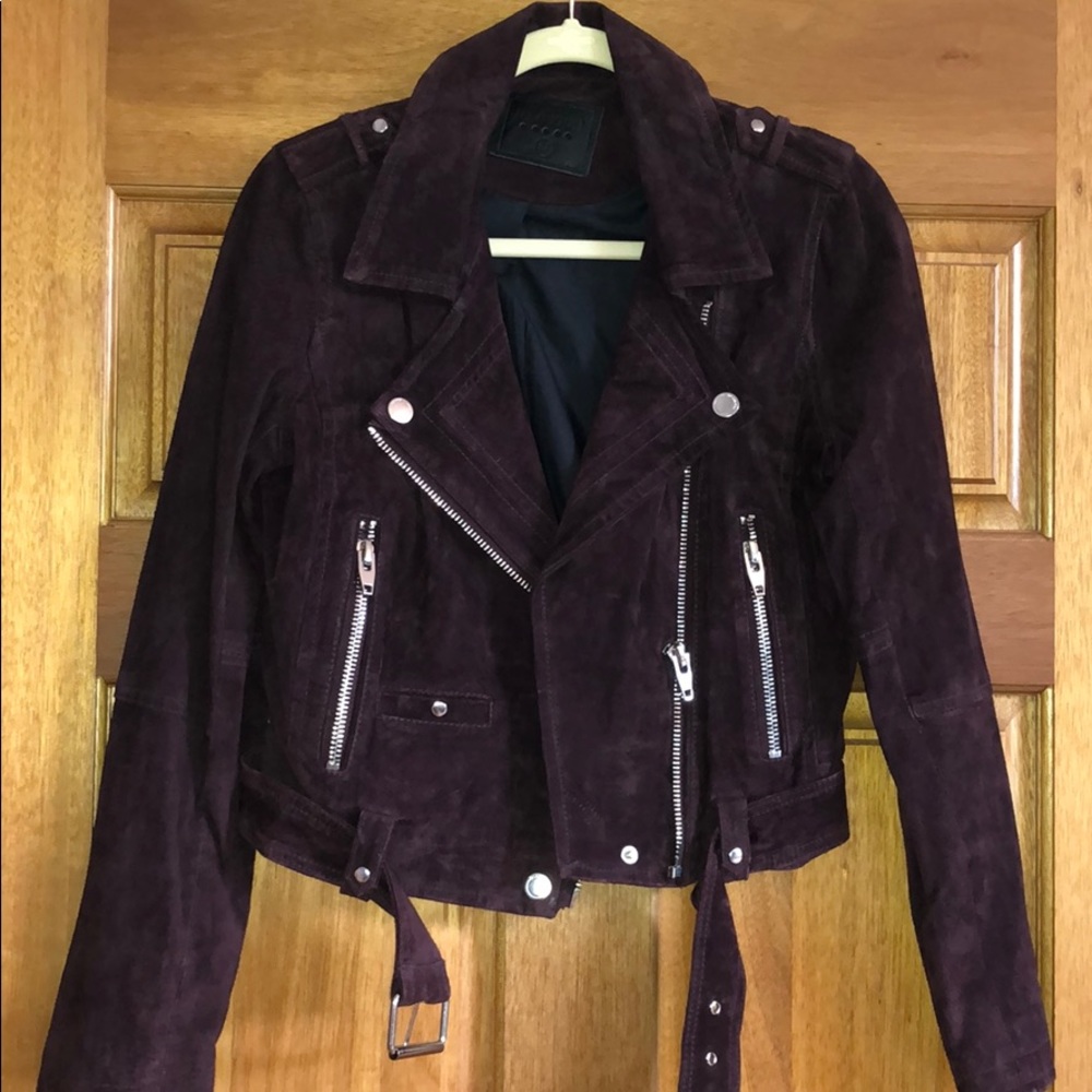 Blank NYC Plum Suede Moto Jacket with Silver Hardware